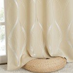 NICETOWN Room Darkening Curtains for Bedroom, Noise Reducing Thermal Insulated Wave Line Foil Print Design Blackout Curtains for Patio Sliding Glass Door (2 Panels, 52 x 84 Inch, Biscotti Beige)