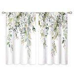 oolygoo Eucalyptus Botanical Leaves Floral Kitchen Window Curtains Over Sink Boho Farmhouse Flower Leaf Small Window Treatment Sage Green Cafe Short Curtains for Bathroom Tier Drapes 27.5x39 inch