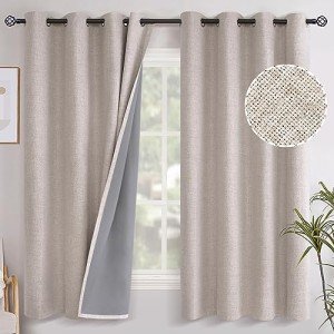 YoungsTex Linen Blackout Curtains 63 Inch Length for Bedroom, Grommet Thermal Insulated Black Out Window Drapes for Living Room Winter Room Darkening Blinds Privacy, 2 Panels, 52 X 63 Inch, Beige