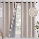 YoungsTex Linen Blackout Curtains 63 Inch Length for Bedroom, Grommet Thermal Insulated Black Out Window Drapes for Living Room Winter Room Darkening Blinds Privacy, 2 Panels, 52 X 63 Inch, Beige