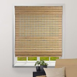 ARLO BLINDS Sheer Bamboo Roman Shades with Valance - Tuscan, 33" W x 60" H - Light Filtering Cordless Blinds for Interior Windows - Real Natural Bamboo Material - Mounting Hardware Included