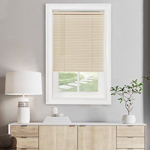 Cordless Light Filtering Mini Blind - 28 Inch Width, 48 Inch Length, 1" Slat Size - Alabaster - Cordless GII Morningstar Horizontal Windows Blinds for Interior by Achim Home Decor