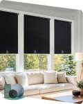 Yoolax Motorized Blinds with Remote, Blackout Smart Blinds for Windows Motorized Roller Shades, Automatic Window Shades Work with Alexa for Bedroom Living Room, Custom Size (Fabric Black)