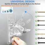 6-Pack No Drill Needed Curtain Rod Holders, Self Adhesive Rod Brackets, Multipurpose Nail Free Stick on Curtain Rod Hooks, Curtain Hangers for Bathroom, Bedroom, Livingroom