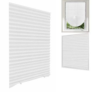 Jlong Blackout Blinds for Windows Pleated Paper Shades Adhesive Cordless Office,Living Room,Bedroom,Light Filtering,Easy to Cut and Install, White-semi Shading, 23.6*59''(60*150cm)