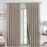 Joydeco 100% Blackout Curtains 108 inches Long Natural Linen Drapes 2 Panels Set Burg for Bedroom Living Room Black Out Darkening Curtain Thermal Insulated Back tab Rod Pocket(52x108 inch,Linen)