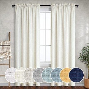 Natural Linen Curtains 84 Inch Length 2 Panels Set for Living Room,Rod Pocket Ivory Cream Colored Boho Semi Sheer Cotton Look Light Filtering Privacy Country Rustic Farmhouse Curtains for Bedroom