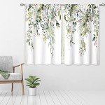 oolygoo Eucalyptus Botanical Leaves Floral Kitchen Window Curtains Over Sink Boho Farmhouse Flower Leaf Small Window Treatment Sage Green Cafe Short Curtains for Bathroom Tier Drapes 27.5x39 inch