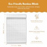 Radiance Cordless Bamboo Roman Shades for Windows - Matchstick Bamboo Blinds for Semi-Private Light Control - Easy to Lift & Fold Up Window Shades - White - 36" W x 64" L - (2215336E)