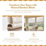 Radiance Cordless Bamboo Roman Shades for Windows - Matchstick Bamboo Blinds for Semi-Private Light Control - Easy to Lift & Fold Up Window Shades - White - 36" W x 64" L - (2215336E)