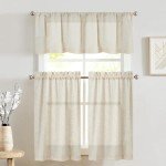 jinchan Beige Linen Kitchen Curtains and Valance Set Tier Curtains 36 Inch Length for Cafe Living Room Bedroom Bathroom Farmhouse Rustic Country Small Drapes 3 Piece Set Rod Pocket Crude