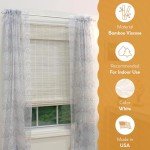 Radiance Cordless Bamboo Roman Shades for Windows - Matchstick Bamboo Blinds for Semi-Private Light Control - Easy to Lift & Fold Up Window Shades - White - 36" W x 64" L - (2215336E)