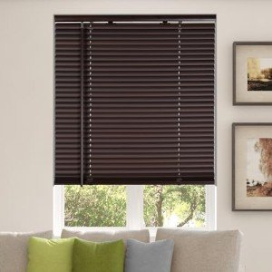 CALYX INTERIORS Room Darkening Vinyl Mini Blinds, Cordless, 1" Slat, 22.5" W x 36" H, Mahogany. Inside Mount in Windows 22.75 and Greater; Indoor Window Shades