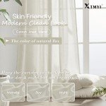 XTMYI Linen Cotton Farmhouse Curtains for Living Room Bedroom 84 Inches Long Two Sheer Hook Belt Pleated Back Tab Birch Off White Ivory Neutral Boho Sour Cream Curtain Drapes 84 Length 2 Panels Set