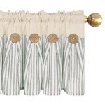 ASPMIZ Cotton Linen Kitchen Curtains 24 Inch Length Tier Curtains for Small Window Treatment, Boho Button Half Window Curtain Farmhouse, Green Stripe Rod Pocket Short Curtains for Window, 2 Pannels