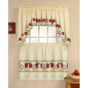 CHF Red Delicious Country Apples 3-Piece Window Curtain Tier Set, Ivory, 56-Inch X 36-Inch Multi