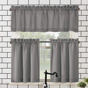 No. 918 Martine Microfiber Semi-Sheer Rod Pocket Kitchen Curtain Valance and Tiers Set, 54" x 45", Gray