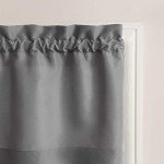 No. 918 Martine Microfiber Semi-Sheer Rod Pocket Kitchen Curtain Valance and Tiers Set, 54" x 45", Gray