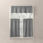 No. 918 Martine Microfiber Semi-Sheer Rod Pocket Kitchen Curtain Valance and Tiers Set, 54" x 45", Gray
