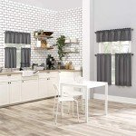 No. 918 Martine Microfiber Semi-Sheer Rod Pocket Kitchen Curtain Valance and Tiers Set, 54" x 45", Gray