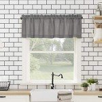 No. 918 Martine Microfiber Semi-Sheer Rod Pocket Kitchen Curtain Valance and Tiers Set, 54" x 45", Gray