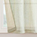 jinchan Striped Kitchen Curtains and Valance Set 24 Inch Tier Curtains Ticking Stripe Linen Small Drapes Pinstripe for Cafe Living Room Bathroom Farmhouse 3 Pieces Set Rod Pocket Sage Green