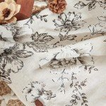 jinchan Floral Kitchen Curtains Set Linen Tier Curtains and Valance Farmhouse Drapes for Small Windows 24 Inch Length for Cafe Living Room Bathroom Rod Pocket 3 Pieces Set Black on Beige