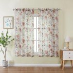 OWENIE Printed Sheer Curtians 54 Inches Long for Kitchen Set of 2 Panels, Dual Rod Pocket Window Living Room Curtains with Floral, Farmhouse Light Filtering Short Curtains for Small Window, 42"x54"