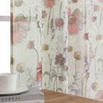 OWENIE Printed Sheer Curtians 54 Inches Long for Kitchen Set of 2 Panels, Dual Rod Pocket Window Living Room Curtains with Floral, Farmhouse Light Filtering Short Curtains for Small Window, 42"x54"