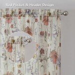 OWENIE Printed Sheer Curtians 54 Inches Long for Kitchen Set of 2 Panels, Dual Rod Pocket Window Living Room Curtains with Floral, Farmhouse Light Filtering Short Curtains for Small Window, 42"x54"