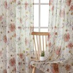 OWENIE Printed Sheer Curtians 54 Inches Long for Kitchen Set of 2 Panels, Dual Rod Pocket Window Living Room Curtains with Floral, Farmhouse Light Filtering Short Curtains for Small Window, 42"x54"