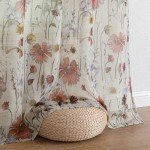 OWENIE Printed Sheer Curtians 54 Inches Long for Kitchen Set of 2 Panels, Dual Rod Pocket Window Living Room Curtains with Floral, Farmhouse Light Filtering Short Curtains for Small Window, 42"x54"