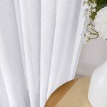 Tollpiz Short Sheer Curtains Linen Textured Bedroom Curtain Sheers Light Filtering Rod Pocket Voile Curtains for Living Room, 54 x 45 inches Long, White, Set of 2 Panels