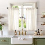BGment Linen Curtains 36 Inch Length for Kitchen Cafe Window - Cream Beige Short Semi Sheer Drapes with Rod Pocket for Bathroom Half Window Light Filtering Rustic, 2 Panels, Each Panel 30 Inch Wide