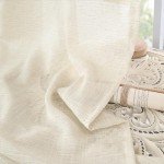 BGment Linen Curtains 36 Inch Length for Kitchen Cafe Window - Cream Beige Short Semi Sheer Drapes with Rod Pocket for Bathroom Half Window Light Filtering Rustic, 2 Panels, Each Panel 30 Inch Wide