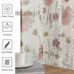 OWENIE Crushed Kitchen Window Curtains 45 Inches Length 2 Panels, Elegant Farmhouse Printed Short Semi Sheer Curtains for Cafe Bathroom Bedroom, Light Filtering Rod Pocket Curtain, 42Wx45L inch