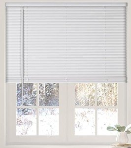 Calyx Interiors Cordless White 1” Light Filtering Mini Blinds 22.5” W x 36” H Window Blinds for Home, Vinyl Horizontal Blinds for Indoor Windows