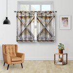 Aimego Farmhouse Country Wood Kitchen Curtains - Wooden Barn Door Vintage Short Tier Curtains Over Sink Natural Rustic Farm Decor Rod Pocket Window Drapes 36 Inch Length 2 Panel Set, 28"x36"