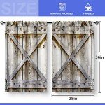 Aimego Farmhouse Country Wood Kitchen Curtains - Wooden Barn Door Vintage Short Tier Curtains Over Sink Natural Rustic Farm Decor Rod Pocket Window Drapes 36 Inch Length 2 Panel Set, 28"x36"