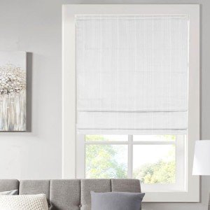 Madison Park Galen Cordless Roman Shades - Fabric Privacy Single Panel Darkening, Energy Efficient, Thermal Insulated Window Blind Treatment, for Bedroom, Living Room Decor, 27" x 64", White