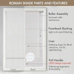 Madison Park Galen Cordless Roman Shades - Fabric Privacy Single Panel Darkening, Energy Efficient, Thermal Insulated Window Blind Treatment, for Bedroom, Living Room Decor, 27" x 64", White