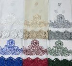 GOHD Lace Rosarium Kitchen Curtains, 3PCS Kitchen Curtains and Valances Set, Elegant White Fabric with Rose Embroidery and Lace. (White, Swag and 22 inches Tiers Set)