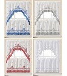 GOHD Lace Rosarium Kitchen Curtains, 3PCS Kitchen Curtains and Valances Set, Elegant White Fabric with Rose Embroidery and Lace. (White, Swag and 22 inches Tiers Set)