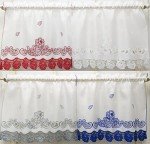 GOHD Lace Rosarium Kitchen Curtains, 3PCS Kitchen Curtains and Valances Set, Elegant White Fabric with Rose Embroidery and Lace. (White, Swag and 22 inches Tiers Set)