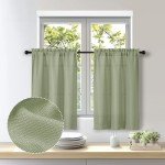 OWENIE Bob 2 Panels Sage Green Kitchen Curtains Sets for Windows 36 Inch Length, Faux Linen Textured Short Cafe Curtains Tiers for Kitchen, Rod Pocket Small Window Drapes for Bathroom, 30Wx36L Inch