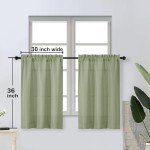 OWENIE Bob 2 Panels Sage Green Kitchen Curtains Sets for Windows 36 Inch Length, Faux Linen Textured Short Cafe Curtains Tiers for Kitchen, Rod Pocket Small Window Drapes for Bathroom, 30Wx36L Inch