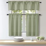 OWENIE Bob 2 Panels Sage Green Kitchen Curtains Sets for Windows 36 Inch Length, Faux Linen Textured Short Cafe Curtains Tiers for Kitchen, Rod Pocket Small Window Drapes for Bathroom, 30Wx36L Inch