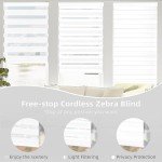 ChrisDowa Cordless Zebra Blinds for Windows, Dual Layer Free-Stop Light Filtering Window Roller Shades, Pull Down Privacy Zebra Shades for Home, Office, Bedroom, Door (20" W x 72" H, White)