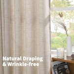 YoungsTex 40 Inch Length Linen Curtains for Kitchen Cafe Window, Natural Semi Sheer Drapes Short Length for Bathroom Bedroom Light Filtering with Rod Pocket Back Tab, 42 X 40 Inch, 2 Panels