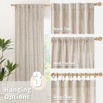 YoungsTex 40 Inch Length Linen Curtains for Kitchen Cafe Window, Natural Semi Sheer Drapes Short Length for Bathroom Bedroom Light Filtering with Rod Pocket Back Tab, 42 X 40 Inch, 2 Panels